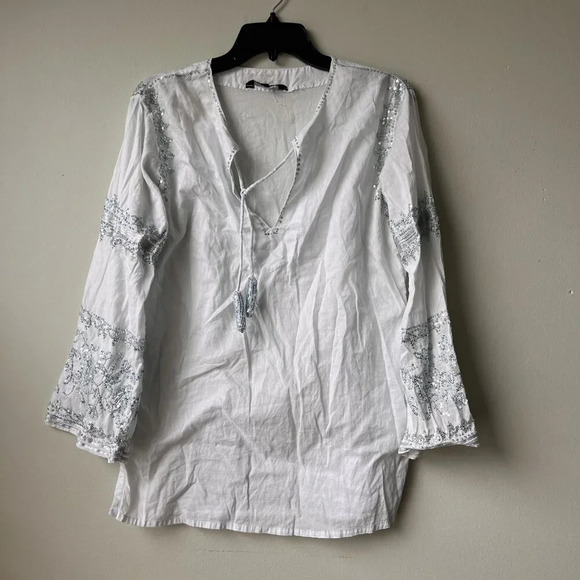 Karma Highway Womens Embroidered White Tunic Top Blouse  One Size‎ - Picture 1 of 4